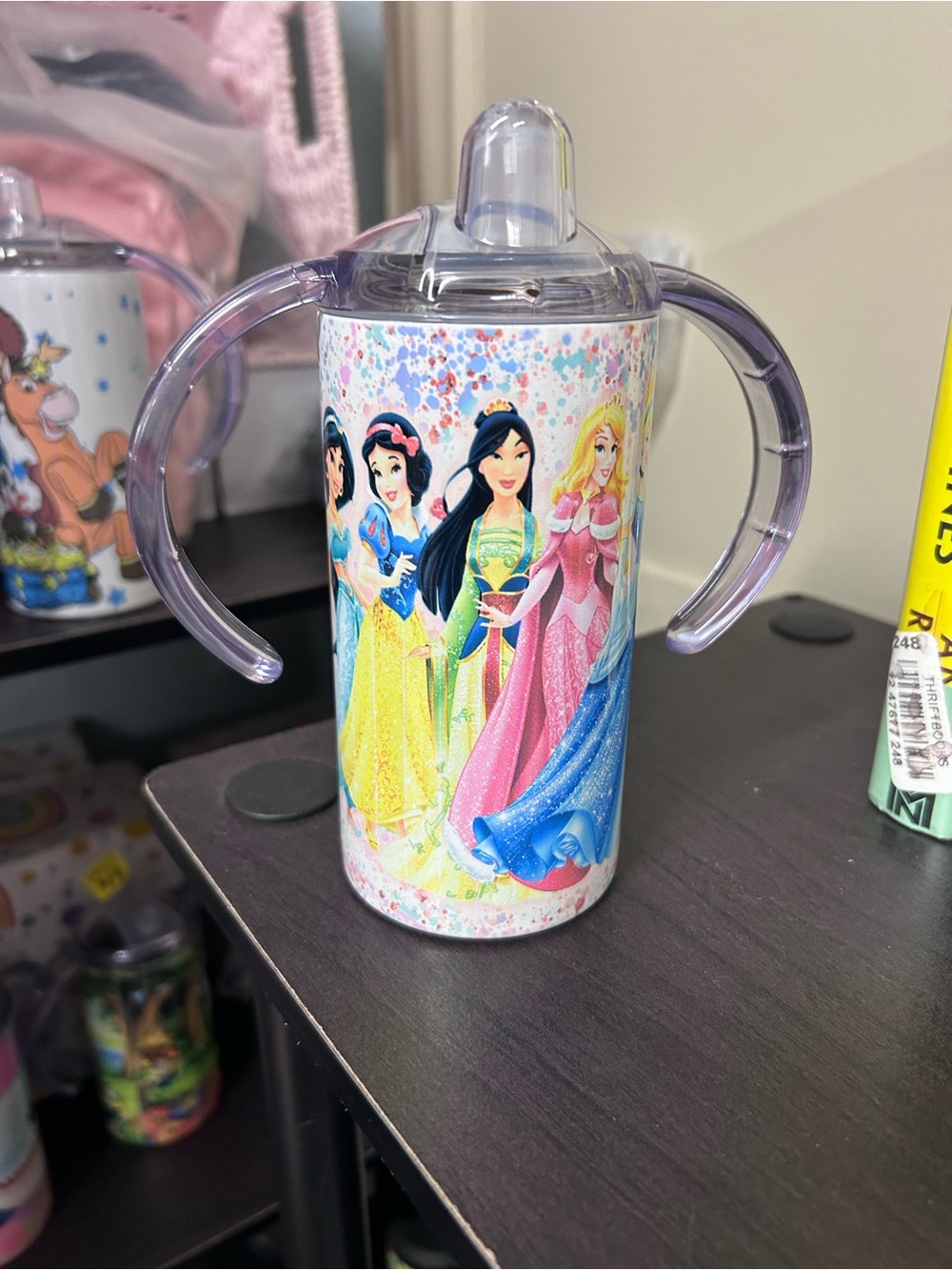 Disney Princess Pink & Purple Sippy Cup with Handles/comes with regular lid